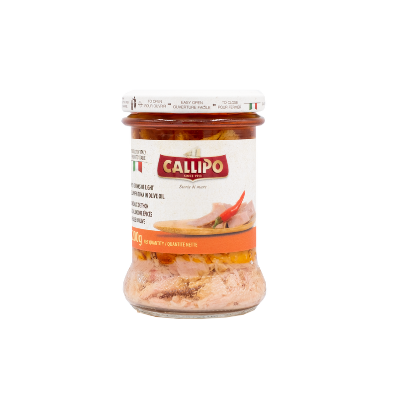 STOCK T.C Callipo Spicy Chunks of Light Yellowfin Tuna In Olive Oil